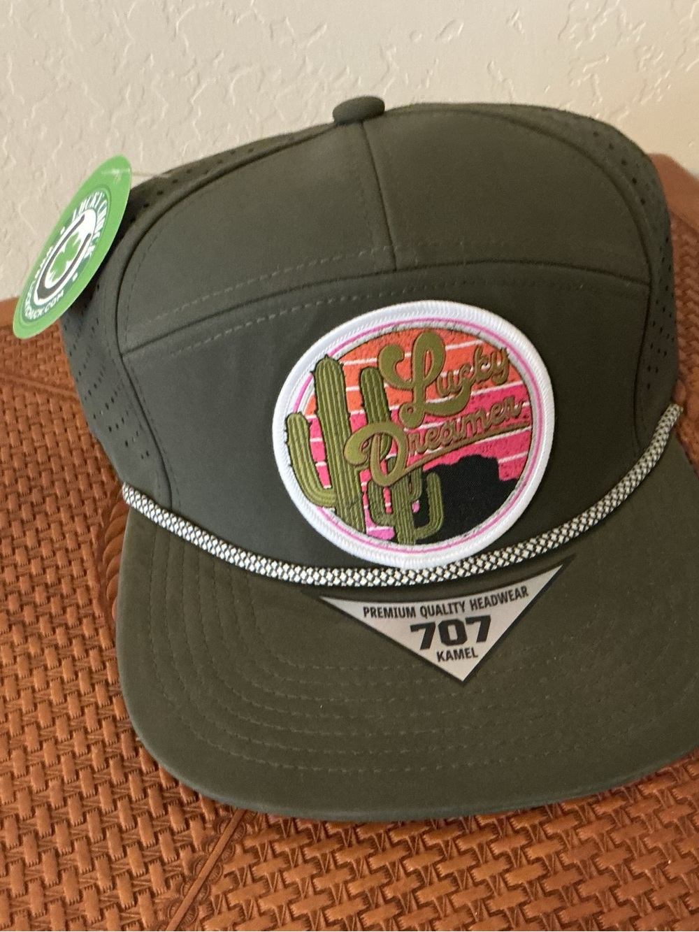 Olive Green Trucker Hat with “Lucky Dreamer” Patch